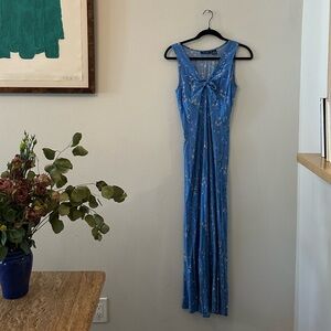 Floral Blue Sleeveless Maxi Dress